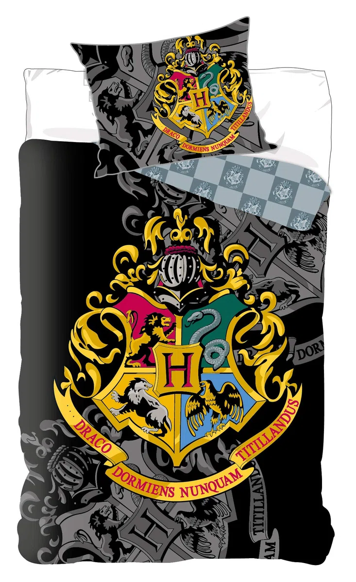 SETINO Harry Potter, set copripiumino 140 x 200 cm + federa 63 x 63 cm + lenzuolo con angoli 90 x 200 cm | Copripiumino + lenzuolo 90x200 | Cotone naturale traspirante | Wizarding World | Teen | Regalo | Lavabile in lavatrice
