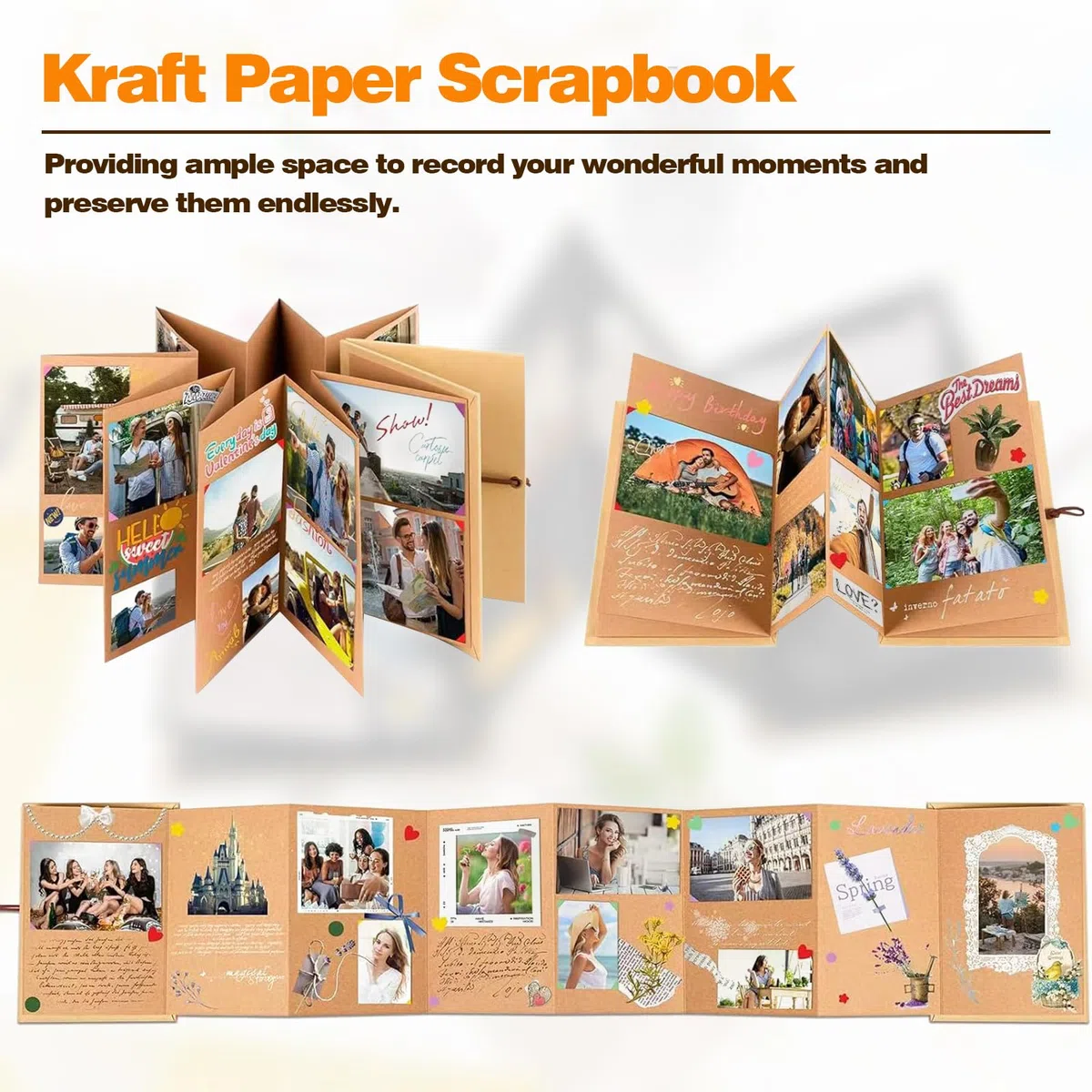 Album Scrapbooking,Album Portafoto Scrapbook Copertina rigida con fisarmonica in stile fai da te，Scrapbooking Albums Unico per foto 36 pagine vuote, per feste di laurea, compleanno, matrimonio, laurea