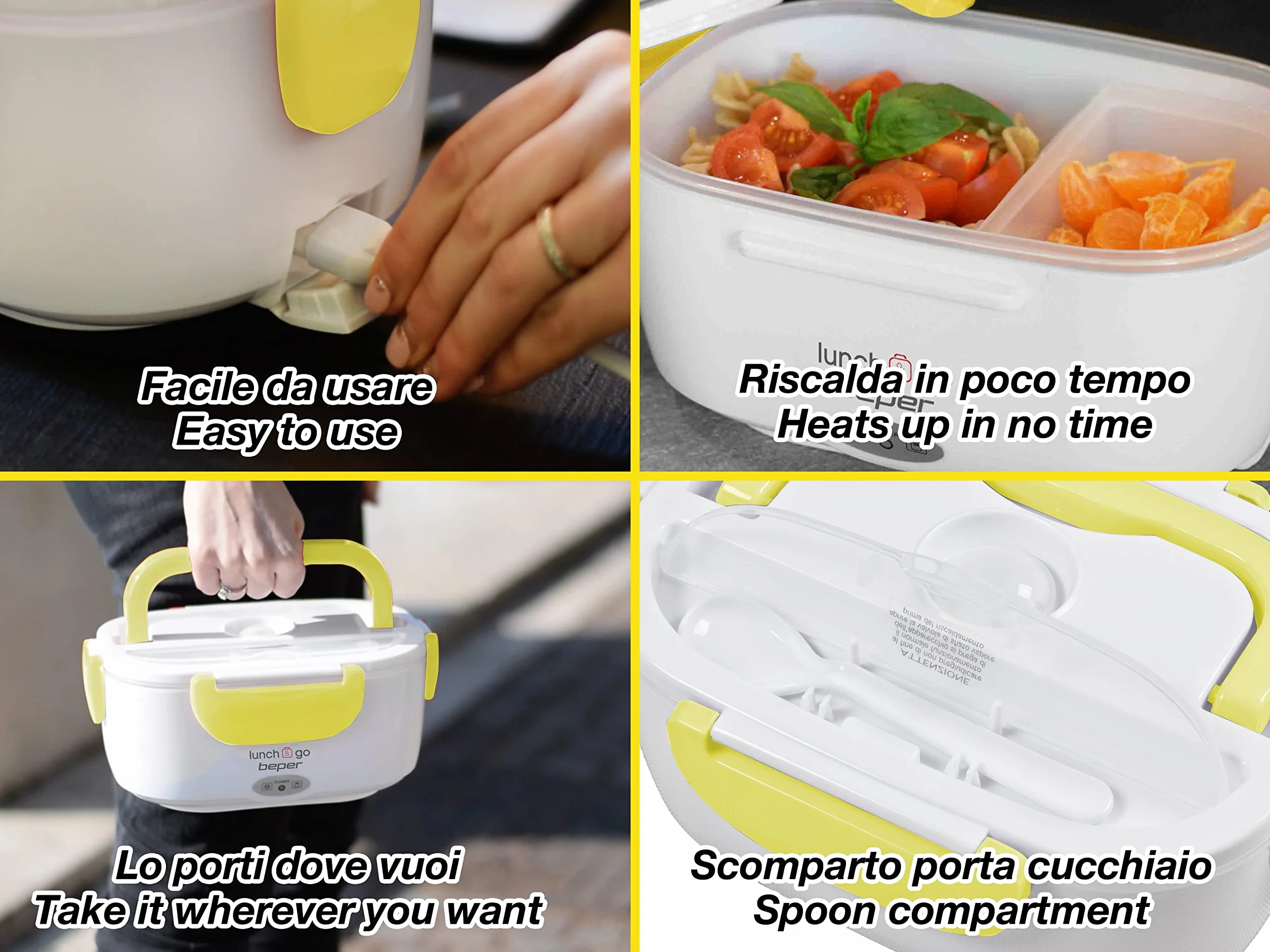 BEPER 90.920G Lunch & Go Scaldavivande Elettrico Portatile 220V Giallo