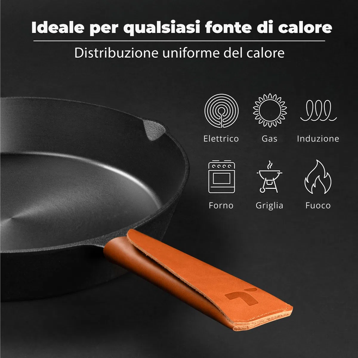 TECOR padella ghisa induzione 28 cm levigata - Naturalmente antiaderente e universale per tutte le fonti di calore - Resistente e versatile per cuochi amatoriali e professionisti - Cast Iron Skillet