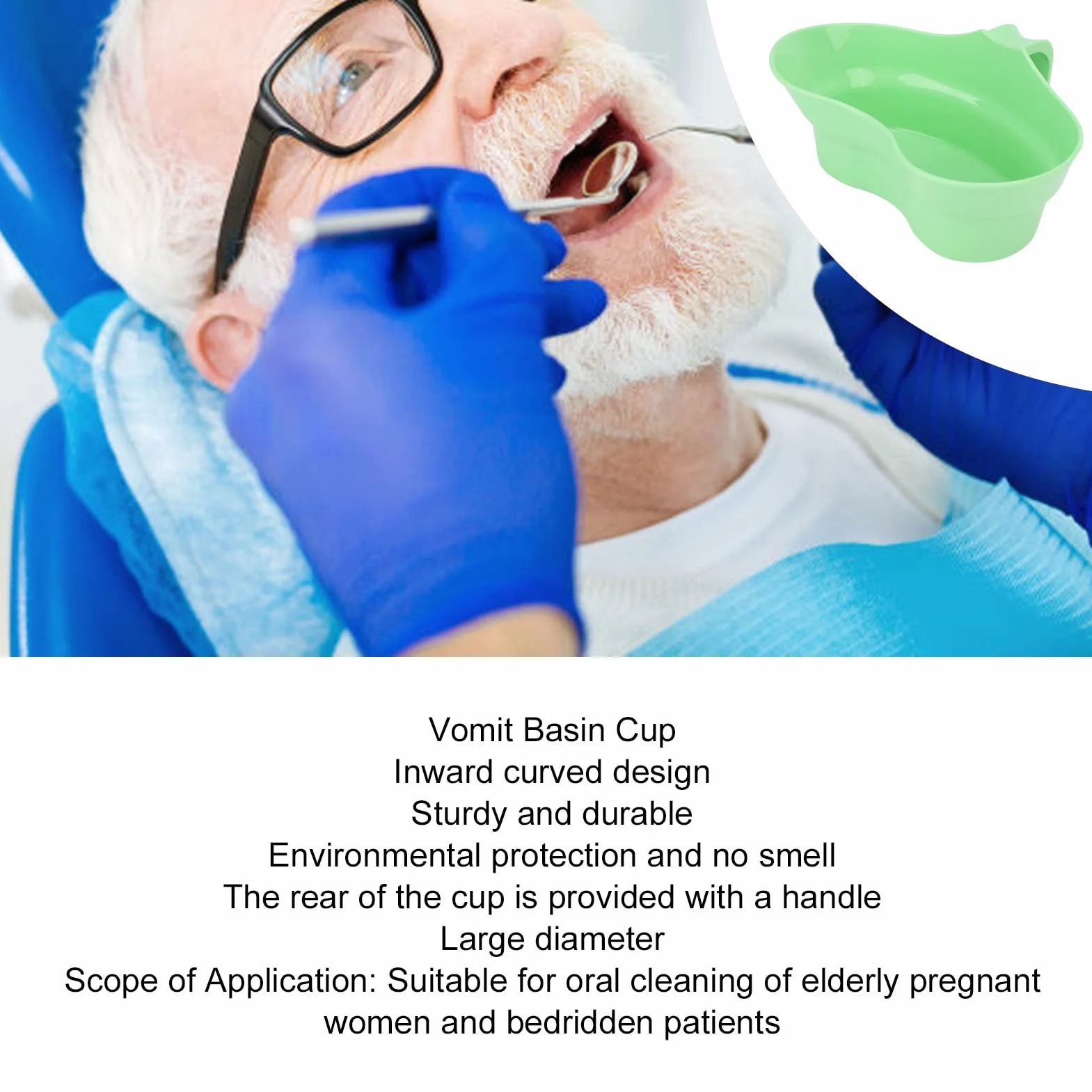 Ciotole di vomito di plastica, grande diametro interno curvo cura orale che ricicla la ciotola per il letto anziano