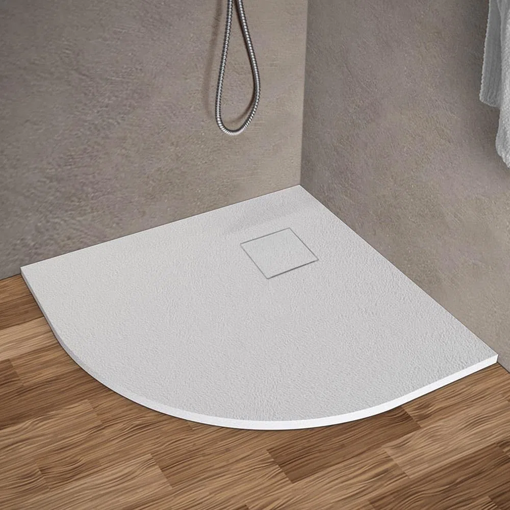 Piatto doccia 80x80 cm semicircolare bianco effetto pietra in resina, ultra slim con spessore 3 cm, riducibile su misura, AGORA’