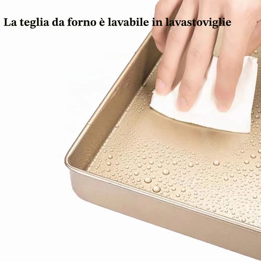 Teglia da forno da 11 pollici (oro), Teglia Forno, 28 x 28 x 3,6 cm, Teglia per Pizza, Teglia da Forno per Forno, Rivestimento Antiaderente in Acciaio inox, Teglia da forno per pane