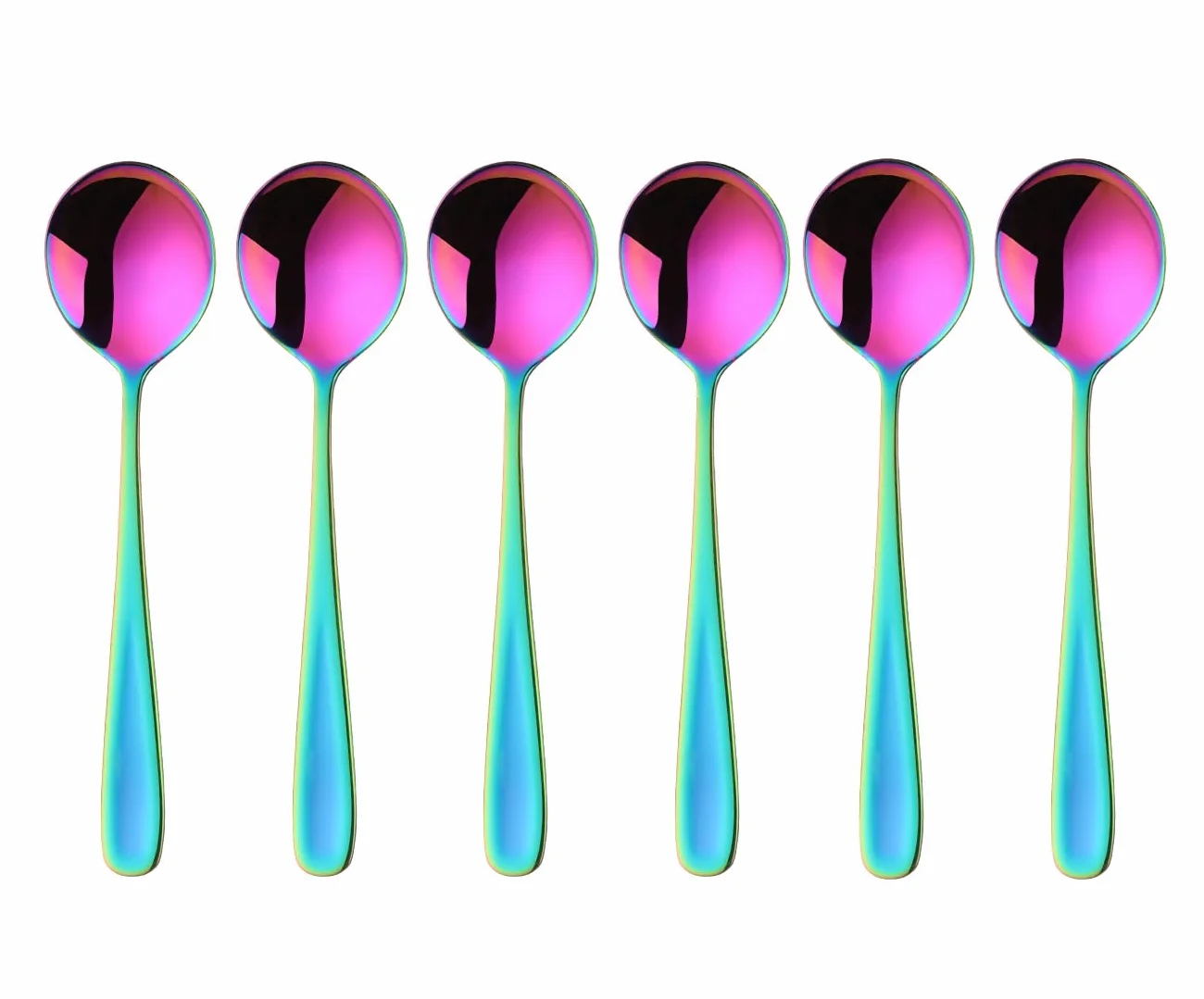 Cucchiaio per cereali, 18/10, in acciaio inox, 6 pezzi, lunghezza 17,5 cm, larghezza 4,5 cm, per porridge, cucchiaio da dessert Soup Spoons (arcobaleno)
