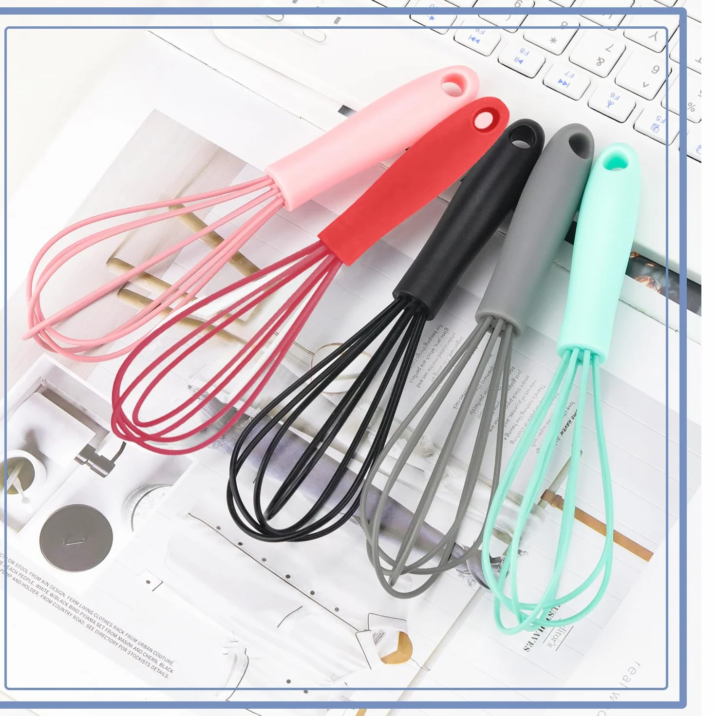 5Pcs Frusta in Silicone da Cucina per Mescolare, Battere, Schiumare