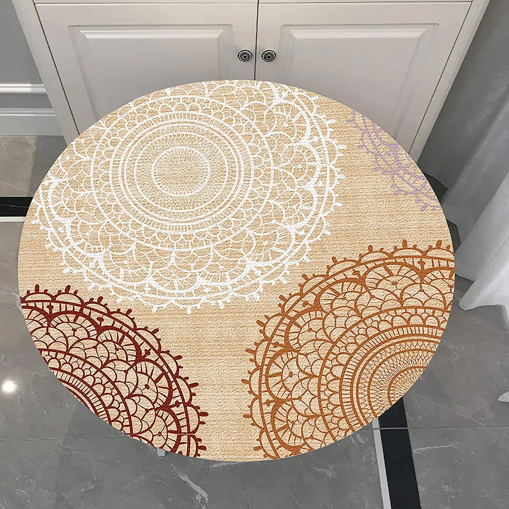 Morbuy Tovaglia Rotondo 90 cm, Impermeabile Copritavolo Rotondo con Elastico in Poliestere, Mandala Lavabile Tovaglie da Tavola per Salotto Pranzo Giardino, Per la tabella da 70-80 cm