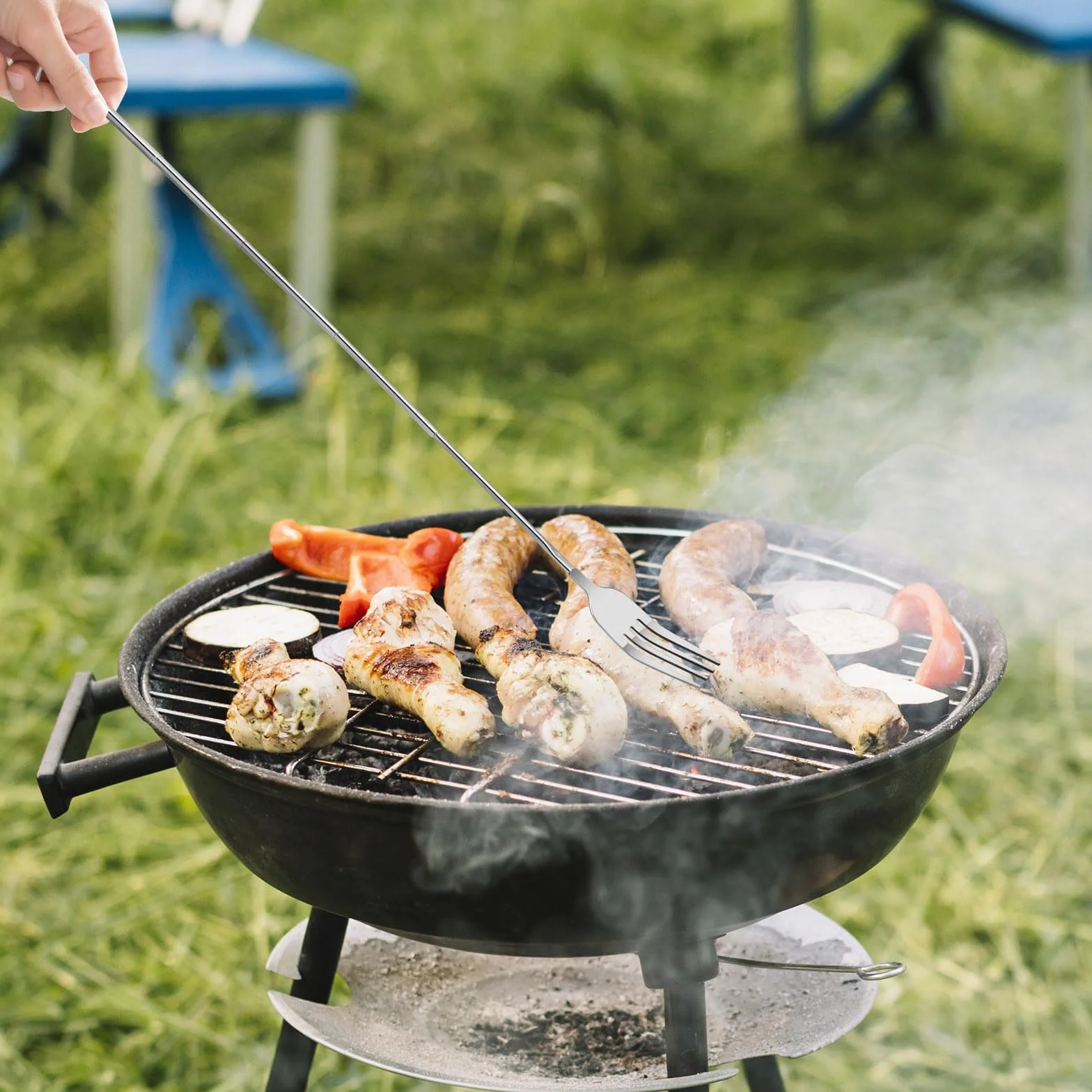 Ptwola Forcella in acciaio allungamento telescopico retrattile robusto barbecue frutta dessert cucina forchette da cucina 60 cm