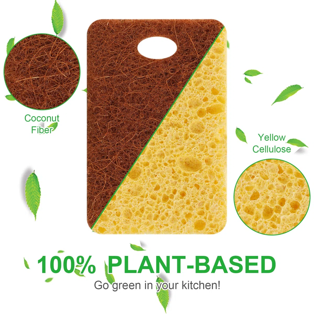 Spugna da cucina naturale biodegradabile Eco Spugna da cucina compostabile antigraffio in cellulosa sisal e cocco, confezione da 12 (cocco)