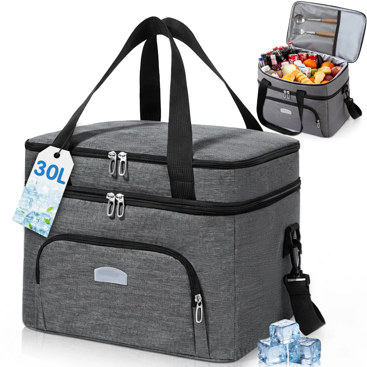 Borsa Frigo 30L, Borsa Termica Grande, Surgelati Borse Frigo Morbida, Portatile Con Tracolla Adatto, Impermeabile, Uomini E Donne, Per Viaggio, Spiaggia, Campeggio Picnic All'aperto Barbecue