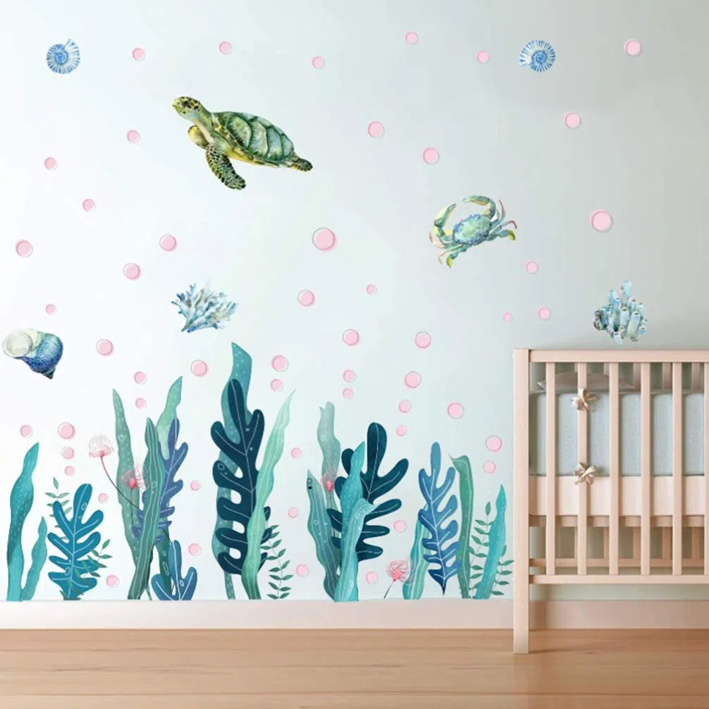 FOMIYES Adesivi Murali Cartoni Animati a Tema Mondo Sottomarino Alghe e Coralli in Pvc Facili da Staccare per Decorazioni Camera da Letto Ragazzo Ragazza
