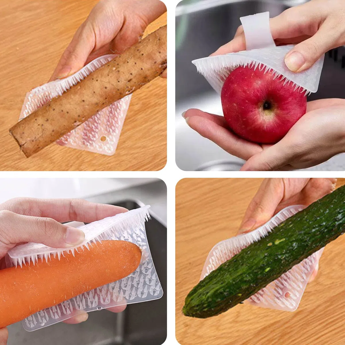 4 Pezzi Spazzola per Pulizia di Frutta, AMONENZ Scrubber per Verdure, Facile da Pulire e Conservare, Risparmia Tempo e Fatica, può Essere Utilizzato per Pulire Frutta, Verdura, Wok