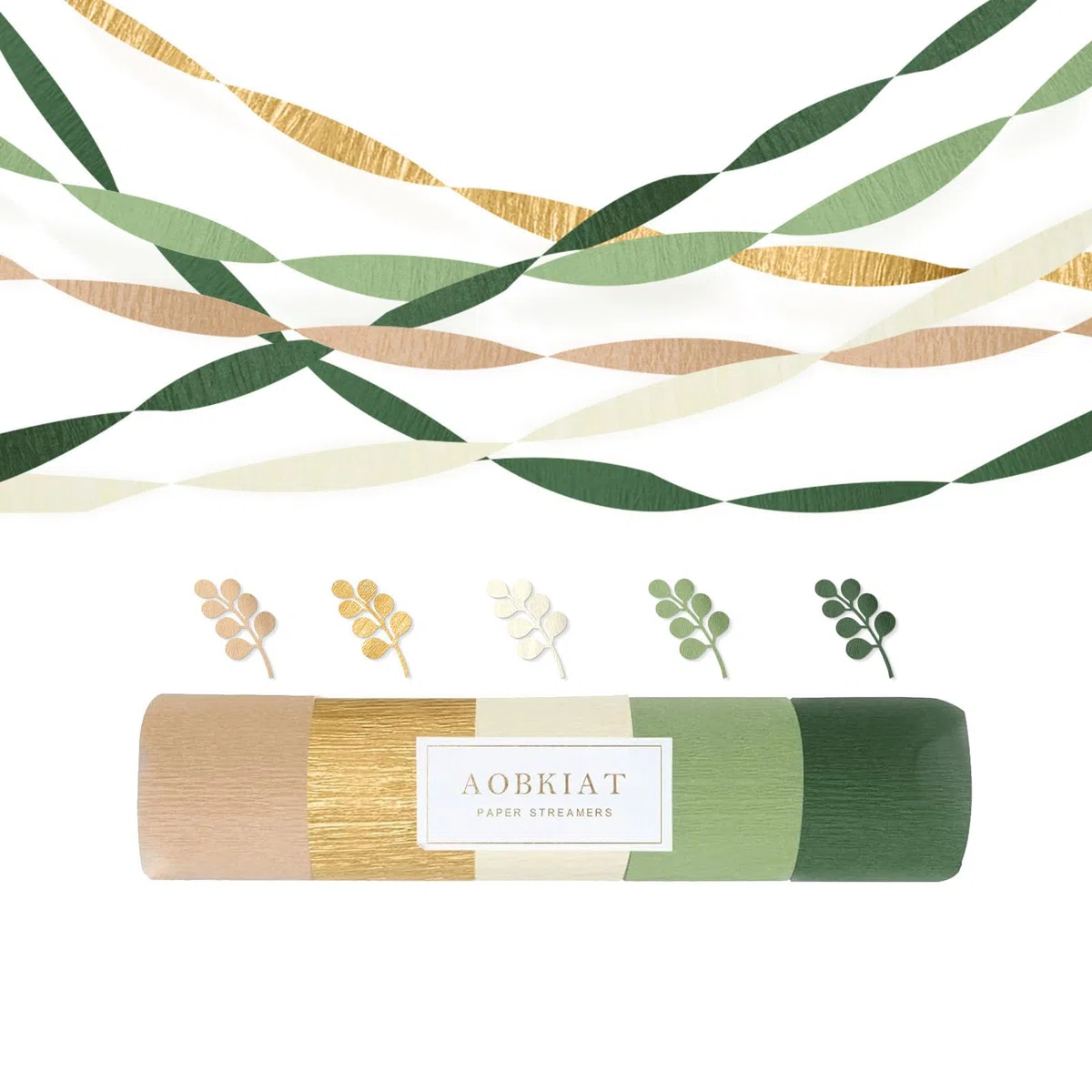 Aobkiat Decorazioni per matrimoni, feste, 5 rotoli di carta crespa verde oro, cachi, stelle filanti per feste di nozze, baby shower, addio al nubilato, compleanno, anniversario