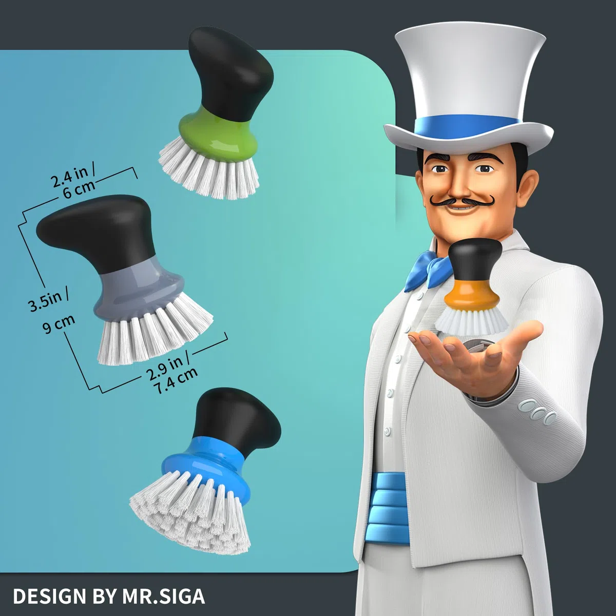 MR.SIGA Spazzola per piatti con manico ergonomico, Spazzola lavapiatti per piatti, pentole, padelle per la pulizia della cucina, Arancione, 2 pezzi