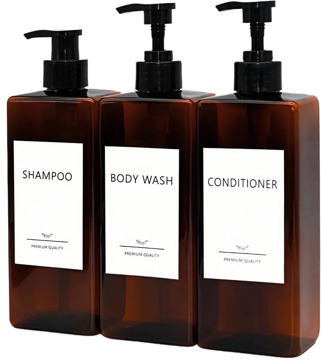 Set di dispenser per shampoo e balsamo, confezione da 3 flaconi ricaricabili per shampoo e balsamo con etichette, dispenser di sapone da 500 ml, dispenser per doccia, bottiglia quadrata a pompa per