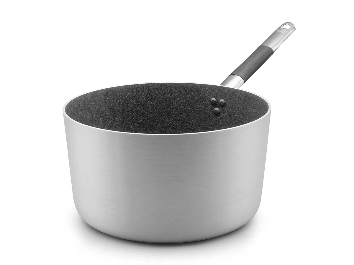 Pentole Agnelli ALSC105GC16 Linea Shark Skin, Casseruola Alta, Antiaderente, con 1 Manico in Acciaio Inossidabile, 16 cm