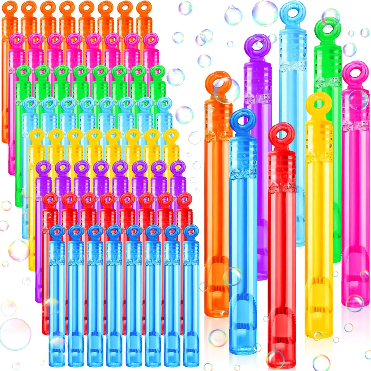 64 Pezzi Bolle di Sapone Bambini, Pensierini per Bambini Dopo Festa, Bolle Sapone con 8 Colori per Feste di Compleanno per Bambini, Matrimoni, Giochi All'aperto