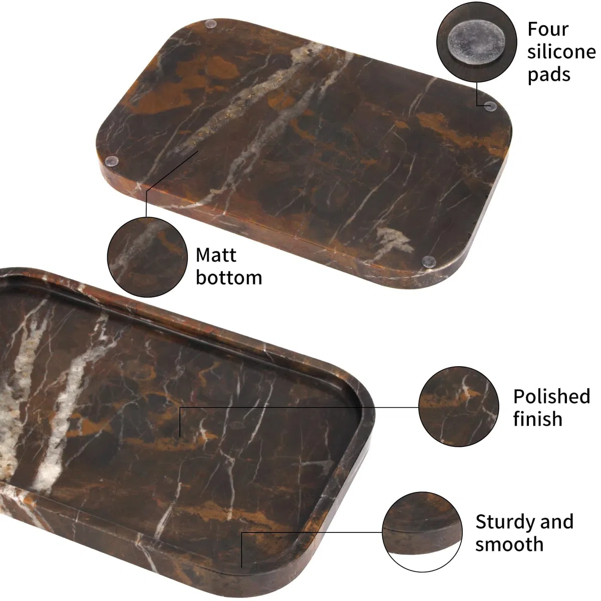 Vassoio da Bagno in Marmo Naturale per Cucina e Bagno, Vassoi Decorativi in Pietra da Appoggio Svuotatasche Ingresso per Caffè, Profumi, Gioielli e Trucchi (Oro Nero, 30 x 20 x 1.8 cm)