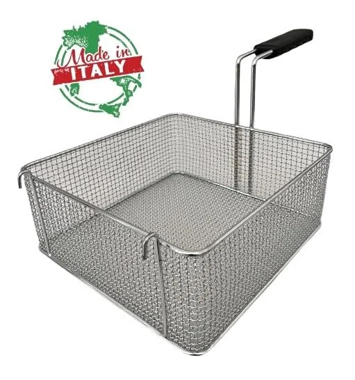 FCR0252 - CESTINO MADE IN ITALY PER FRIGGITRICE PROFESSIONALE MISURE 290X300X120H MM + GANCI IN ACCIAIO CROMATO CESTELLO FRIGGITRICE ACCIAIO