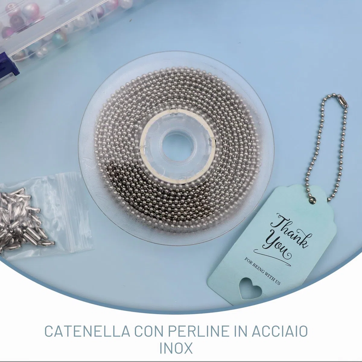 10m Catena a Palline in Acciaio Inossidabile 2,4 mm con 50 Connettori Corrispondenti Catena a Sfera per Creare Portachiavi Collane e Braccialetti Personalizzati e Decorazioni Natalizie