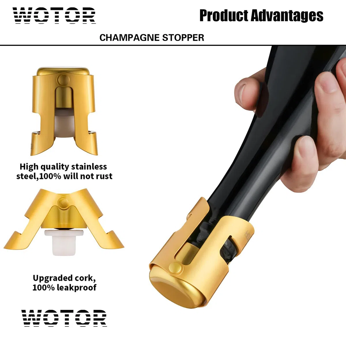 WOTOR 3 pezzi tappo per spumante, tappo champagne professionale in acciaio inox, tappo vino frizzante riutilizzabile, tappo per prosecco, a prova di perdite, Mantieni fresco (Tricolore)