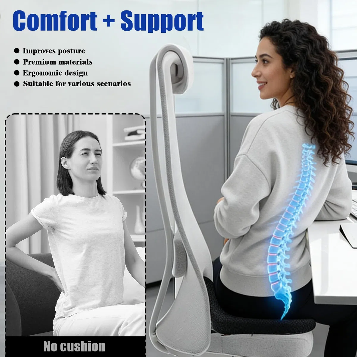 Cuscino Antidecubito, Cuscino Sedia Ufficio, Cuscino Ergonomico, Ciambella per Sedersi – Sollievo per Coccige, Emorroidi, Sciatica, Gravidanza - Memory Foam per Ufficio Casa Auto Sedia