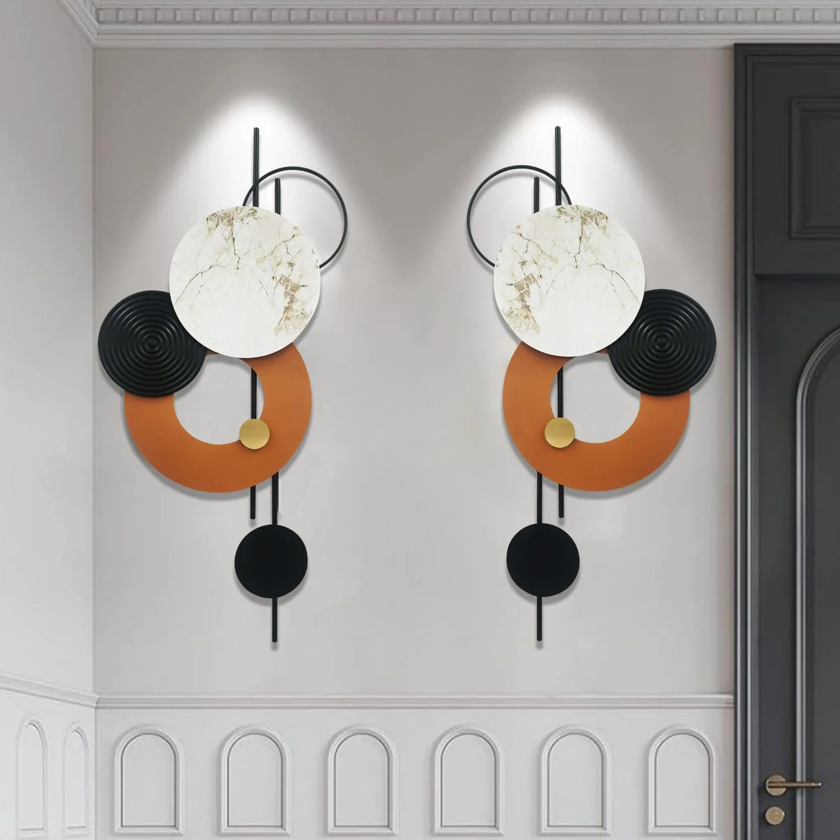 GERHWASH Decorazione da parete moderna per soggiorno, decorazione da parete in metallo 3D, grande decorazione da parete, sculture da parete rotonde Boho decorazione corridoio per ufficio a casa