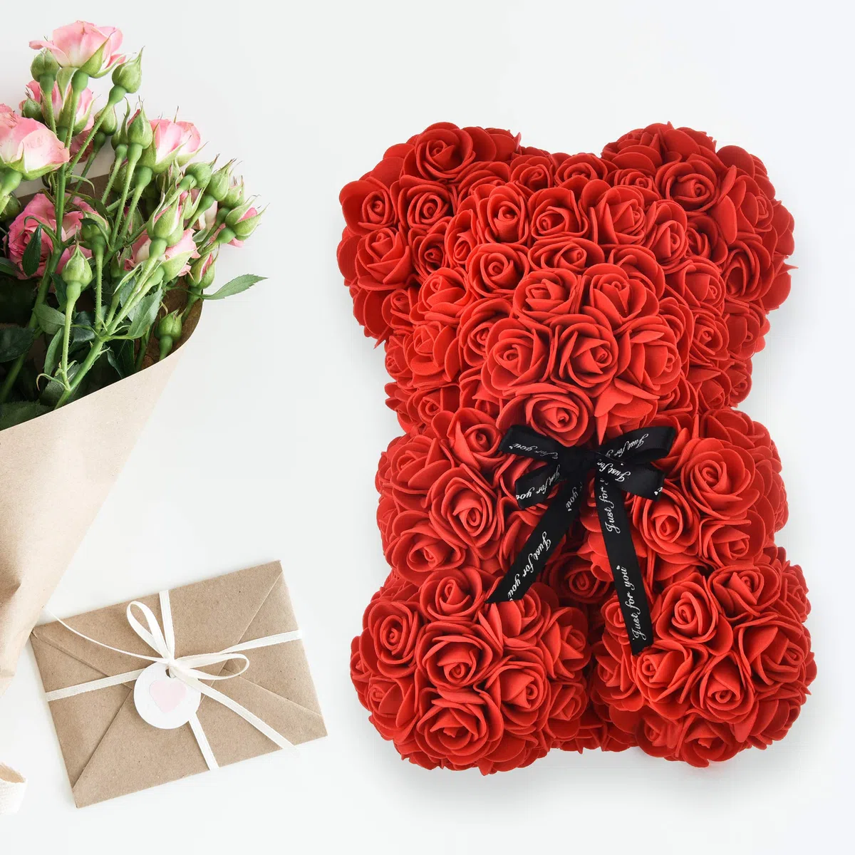 Orsacchiotto Rosa Regalo Fiori, Regali per Mamma, Sue Donne, Ragazze, Adolescenti, Madri di Compleanno, Anniversario, San Valentino - Orsi Rose con Scatola (Rosso)