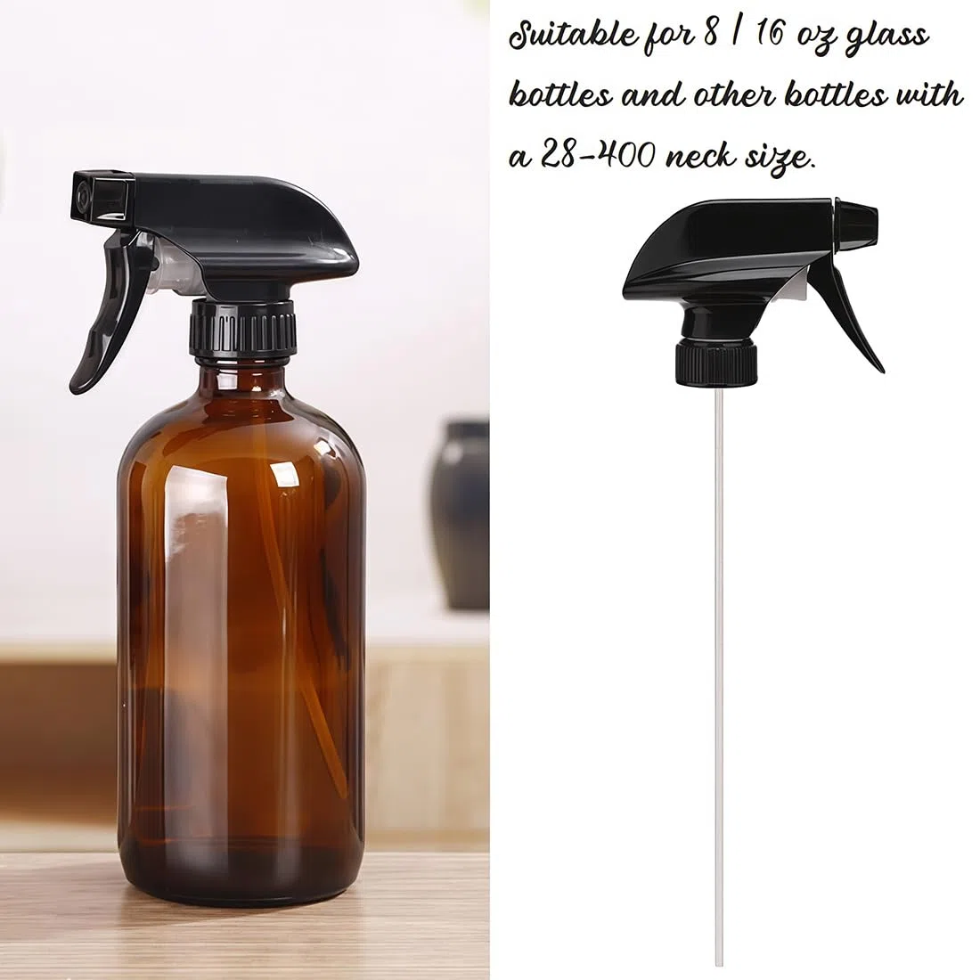 6 ugelli di ricambio per bottiglie a spruzzo in plastica resistente per nebulizzazione spray testa standard Boston rotonda ugello per la pulizia dell'irrigazione, Nero , M