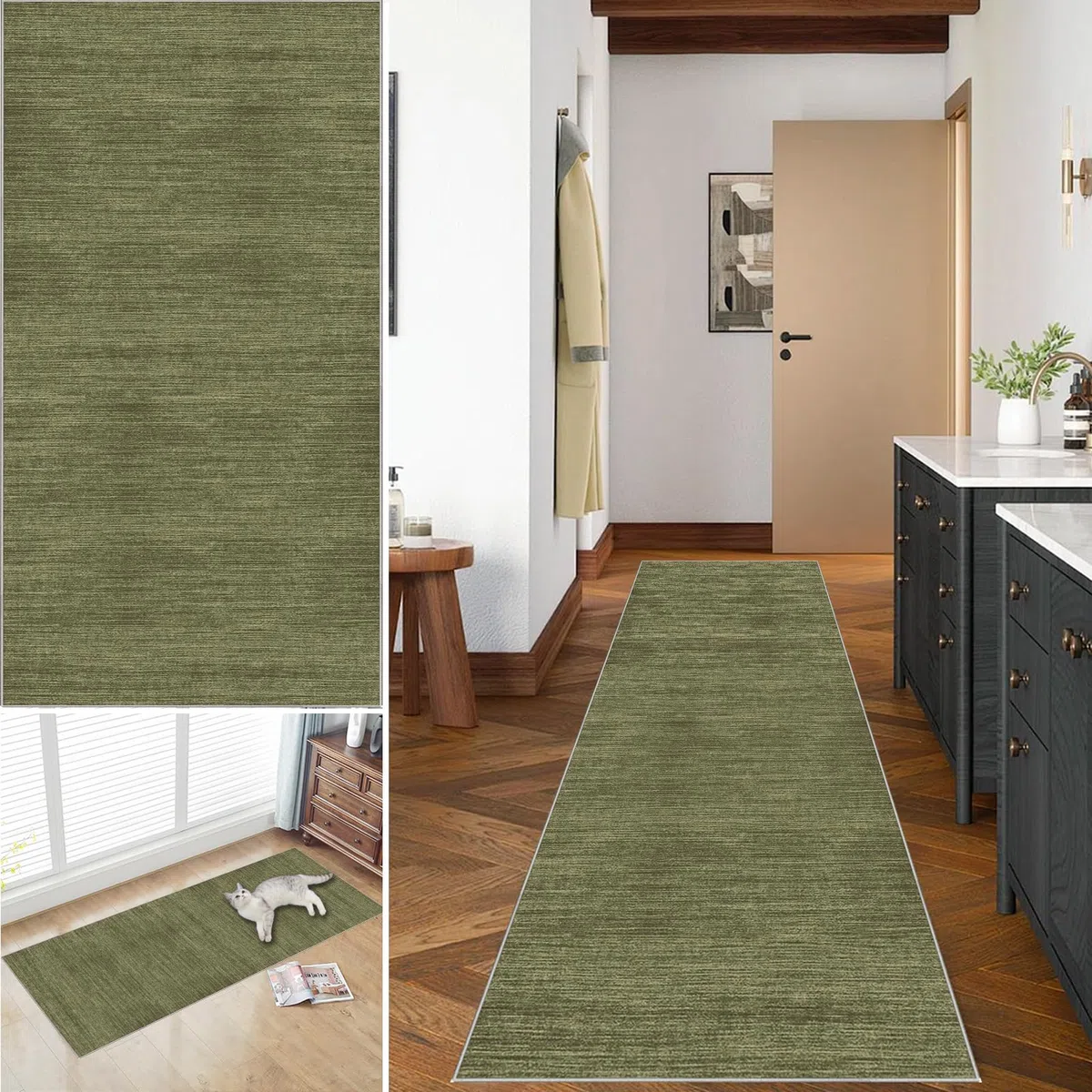 Tappeto Passatoia per Corridoio Moderno Tappeto per Cucina Antiscivolo Tappeto Ingresso Corridoio Lavabile 80 x 180 cm Tappeti Cucina Tappeto Runner per Cucina, Bagno, Soggiorno, Verde