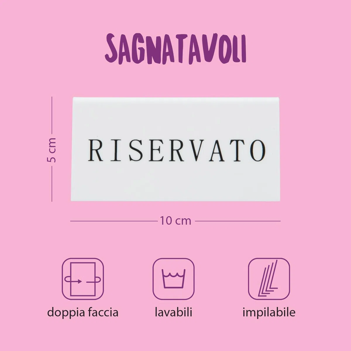 SECURIT - Set da 5 Segnatavolo Riservato - Per Caffè, Ristoranti, Bar - Scritta in Italiano - 5x10x4,5cm - Colore Bianco