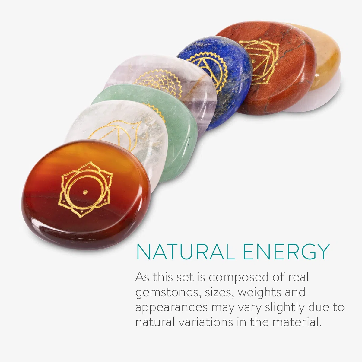 Navaris Set Pietre Cristalloterapia - Kit 7x Pietre Naturali Terapia Chakra - Meditazione e Reiki - Ametista Cristallo Rocca Lapislazzuli - con Sacca