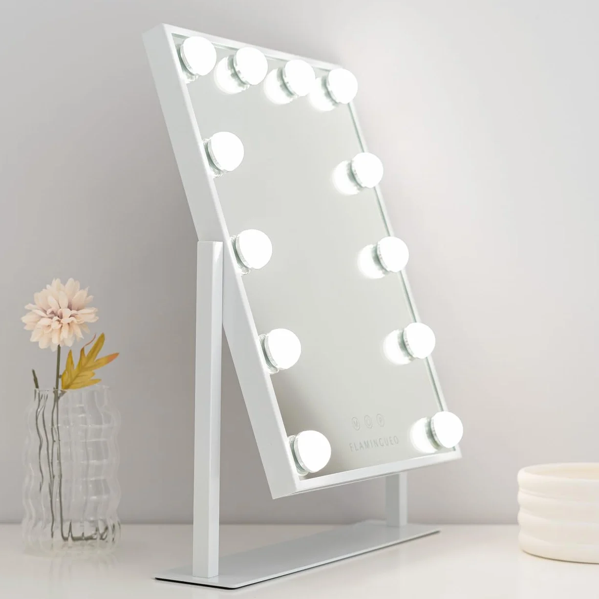 Flamingueo Specchio Trucco con Luci - 12 LED - 3 Modi di Luce - Intensità Regolabile - Controllo Tattile - Posizione Regolabile - Vanity Mirror - Bianco - 36,5x7,5x47,5cm