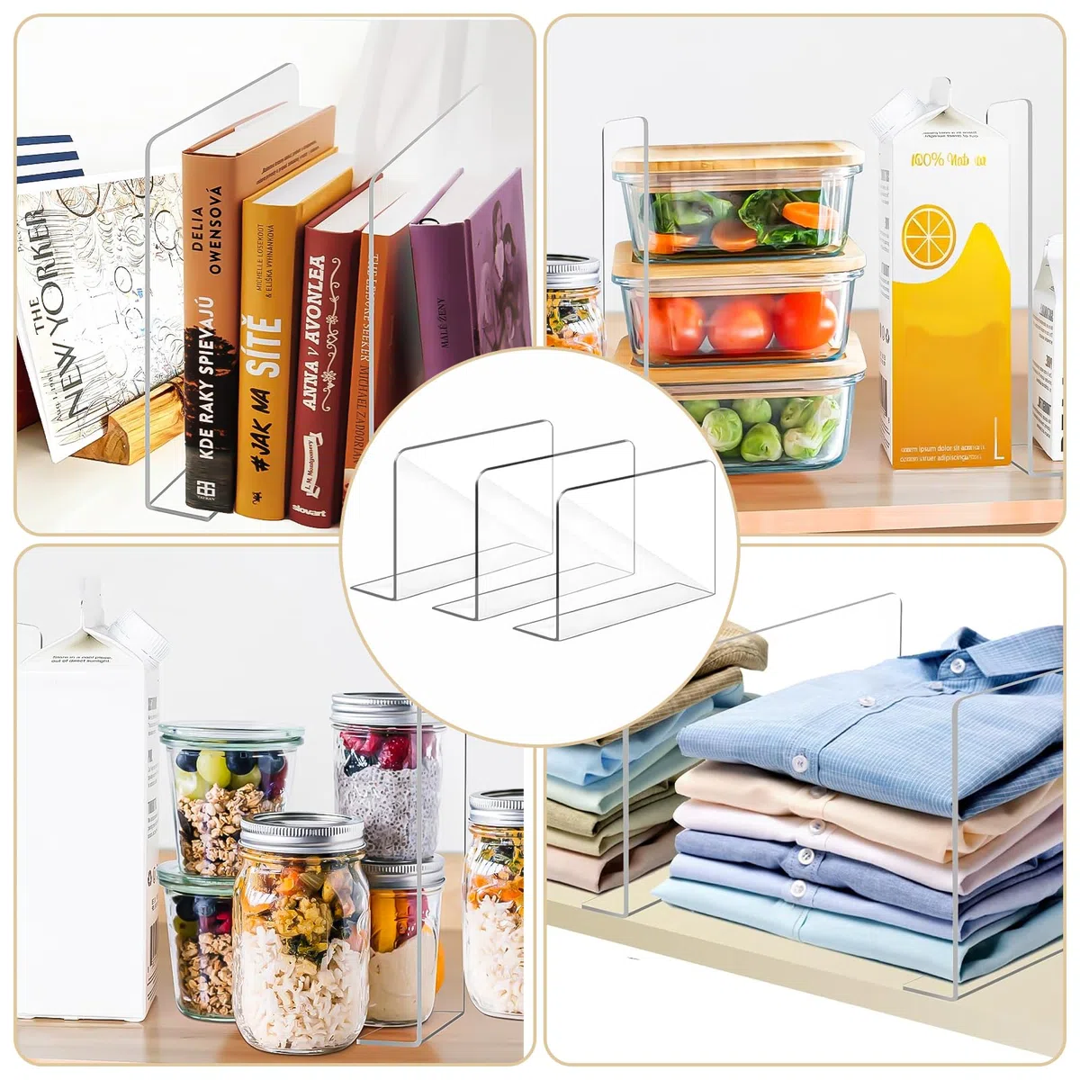 12 Pezzi Divisori Armadio, Divisori per Armadio, 20 x 12 cm Divisori per Guardaroba Ripiani per Camera da Letto, Cucina, Guardaroba (Trasparente)