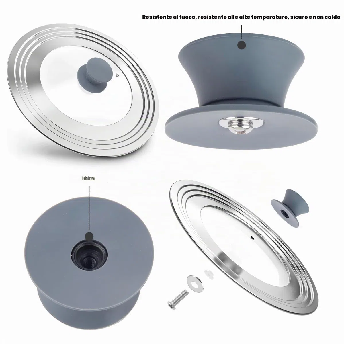 4 manopole per coperchio della pentola, pomelli di ricambio, coperchio in silicone, pomello di ricambio per coperchio in vetro con foro, per stoviglie da cucina