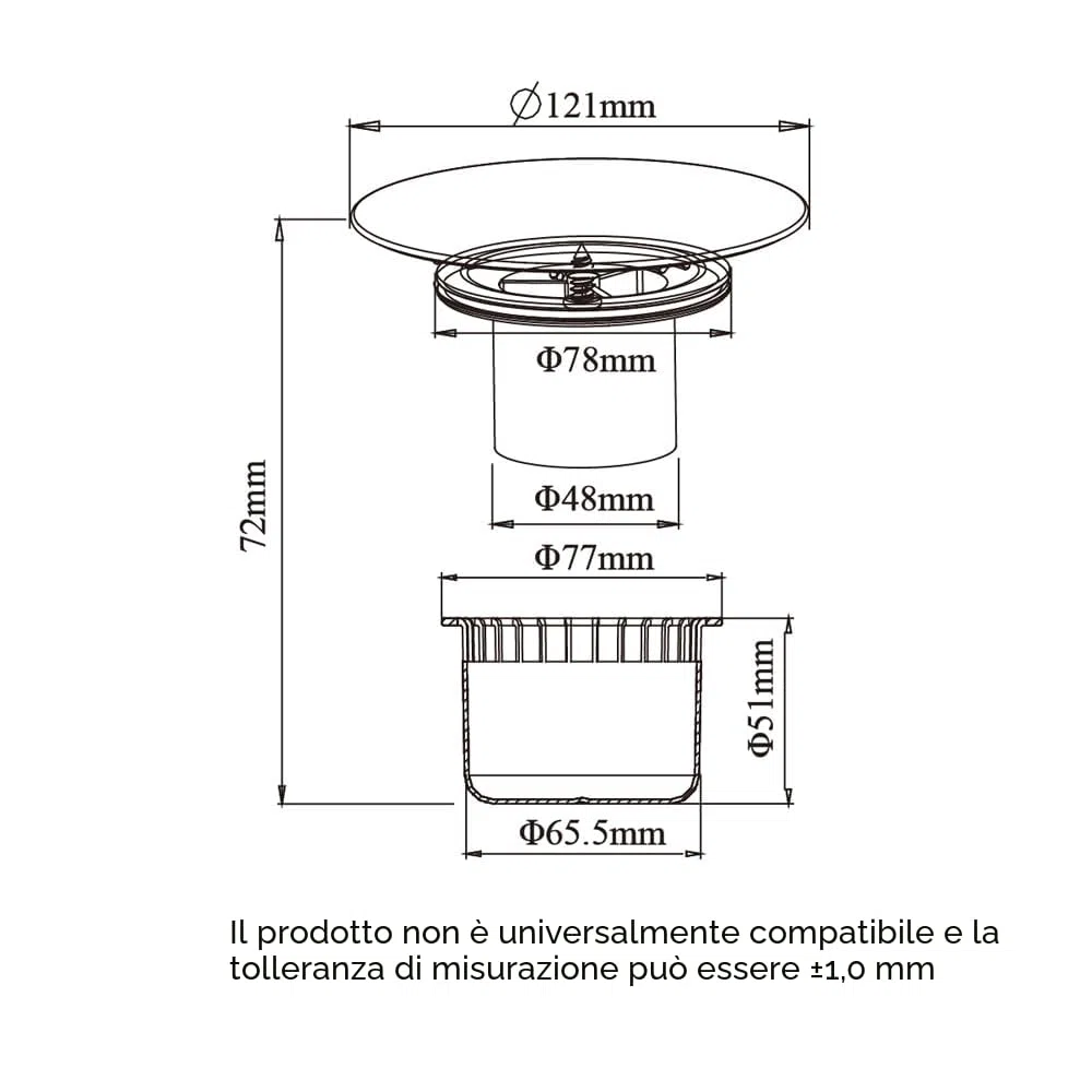 Talea Coperchio per Scarico Doccia Cromato, 121 mm, Coperchio per Scarico Doccia in Plastica Cromata con Cestello Altezza: 68 mm QS427C004