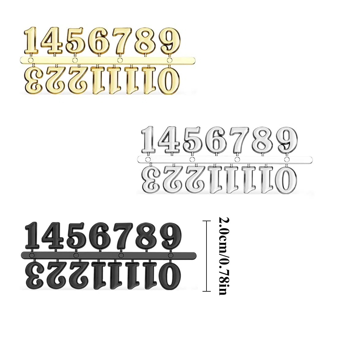 Kit di numeri per orologio da 6 pezzi con numeri arabi e romani Numeri di orologio digitale fai da te per il design Sostituzione riparazione accessori per orologi(nero, argento, oro)