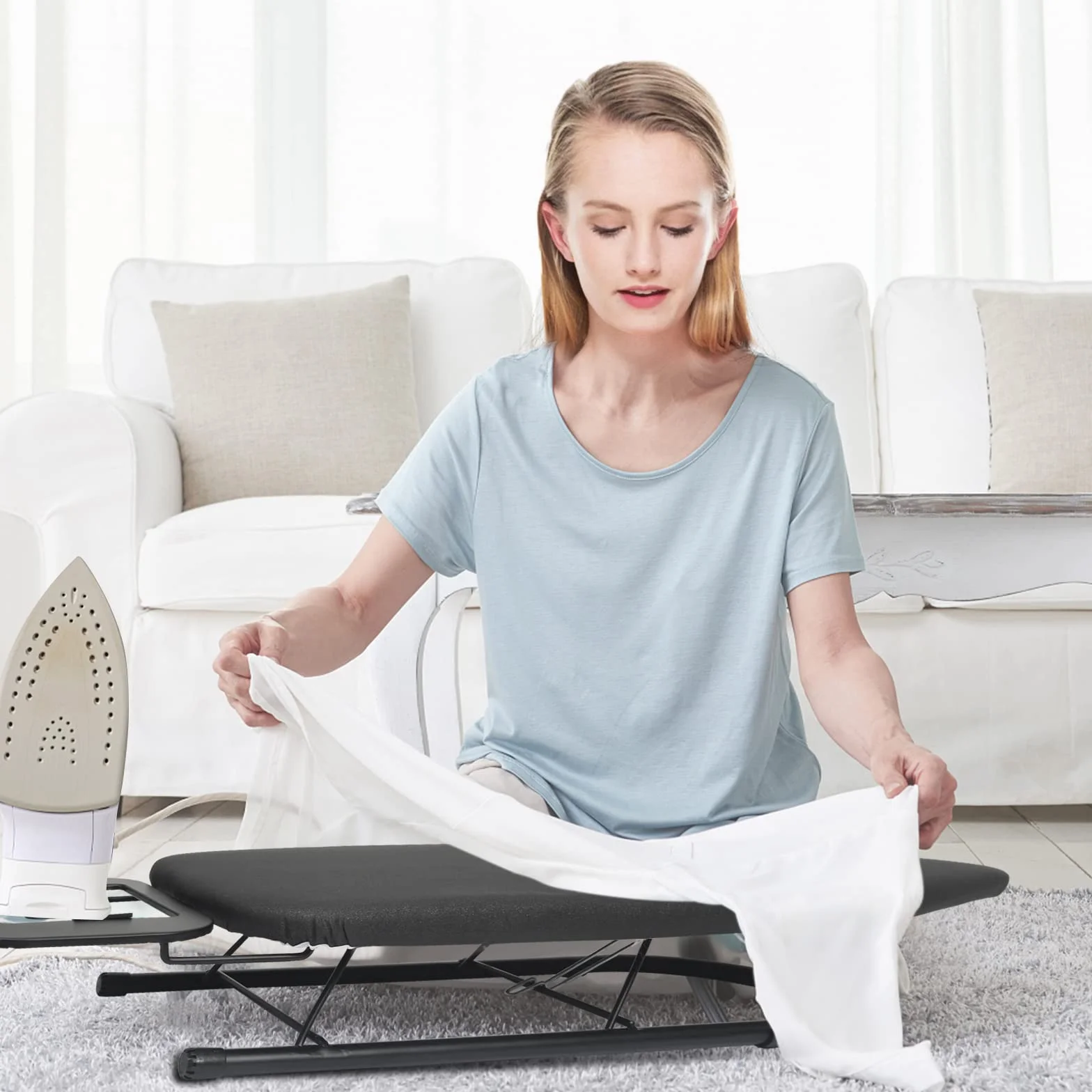 Rainberg Asse da stiro da tavolo, design pieghevole piccolo, gambe pieghevoli antiscivolo, rivestimento in 100% cotone con strato in schiuma, poggia ferro da stiro a vapore, leggero, spazio limitato,