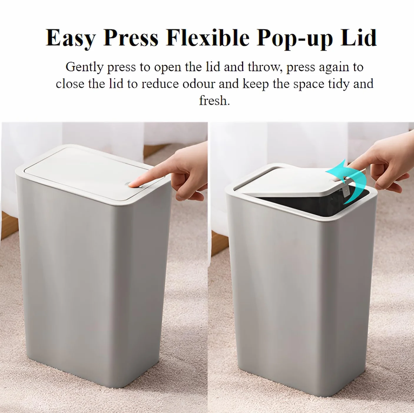 Kongming Pattumiera da bagno, 3 pezzi, da cucina, sottile, 10 l, con coperchio, inodore, per cucina, bagno, ufficio, soggiorno, camera da letto, WC (pattumiera nero)