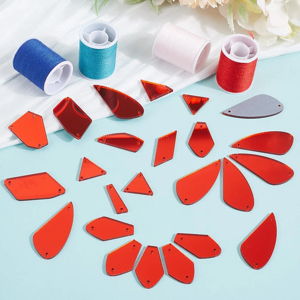 PH PandaHall 180pz 10 Forme Specchi da Cucire Specchi Rosse, Specchio Irregolari Acrilico Fai Da Te Strass a Specchio per Abiti Da Sera Borse Da Festa Artigianato in Stoffa