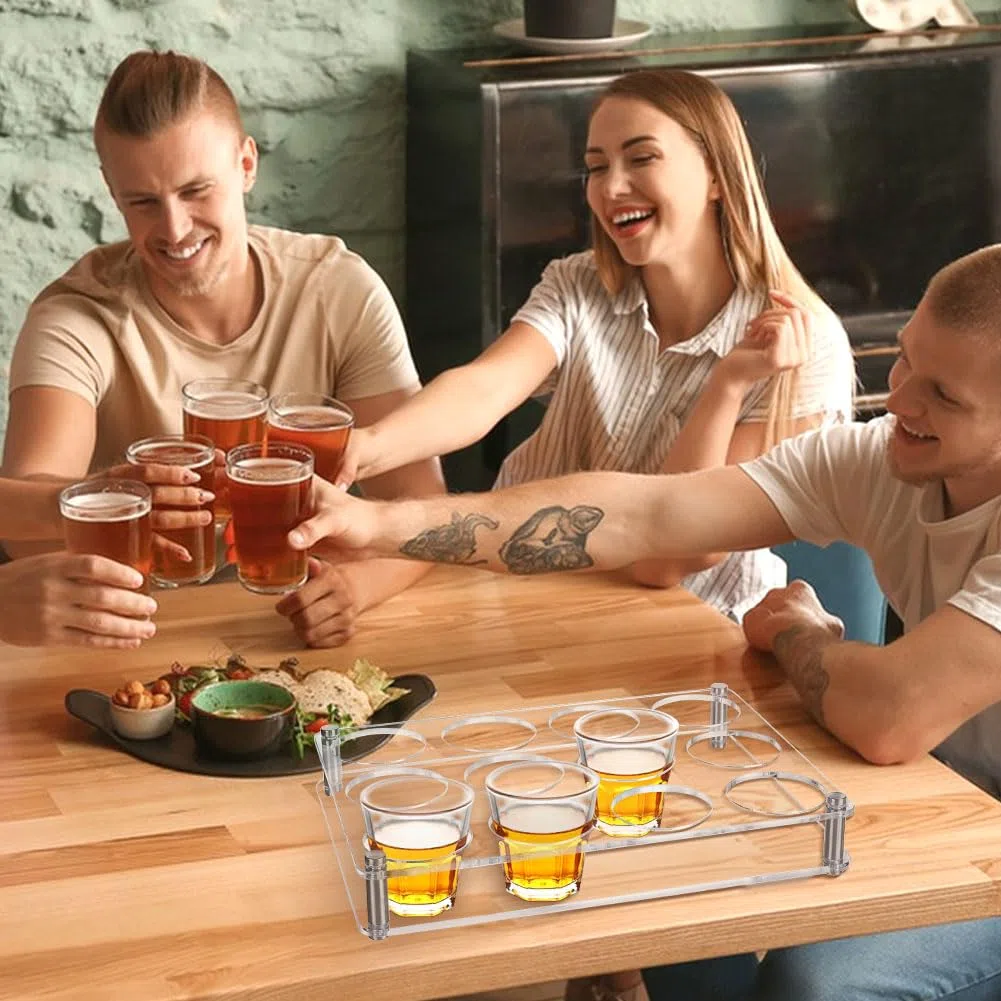 AHANDMAKER Supporto per 12 bicchieri in acrilico trasparente, vassoio da portata per bicchieri da vino, birra e vino, organizer per bar, feste, club e feste in famiglia, foro: 6,1 cm