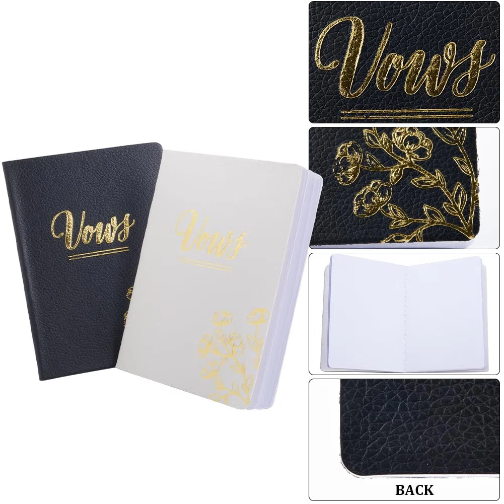 GORGECRAFT 2 pezzo Libri per Voti Nuziali In Pelle con Scritte In Lamina D'Oro e Fiori Libretti per Voti Nuziali Da 3.9x5.2 pollici Libri Degli Ospiti per Matrimoni Elementi Essenziali per La Cerimoni