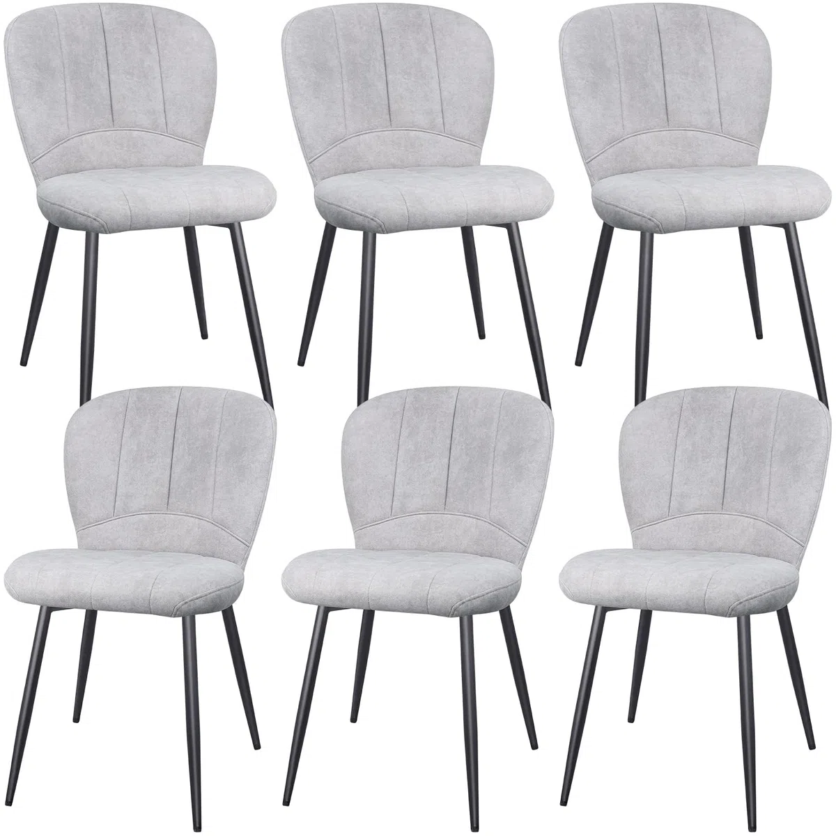 Set di 6 Sedie Sala da Pranzo, Sedie da Cucina, Sedia Imbottita, Schienale in Tessuto con Gambe in Metallo Nero per Sala da Pranzo, Cucina, Grigio Pallido.