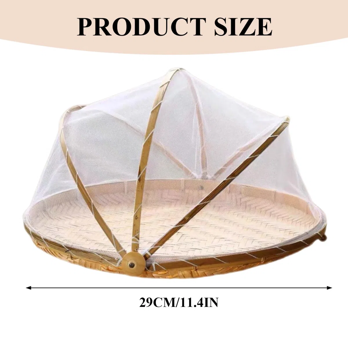 Cesto da frutto a Rete con Tenda Alimentari di Coperchio Bamboo da 11 Pollici con Copertura di Garza in Rete per Verdure Frutta Snack da Dessert Pane