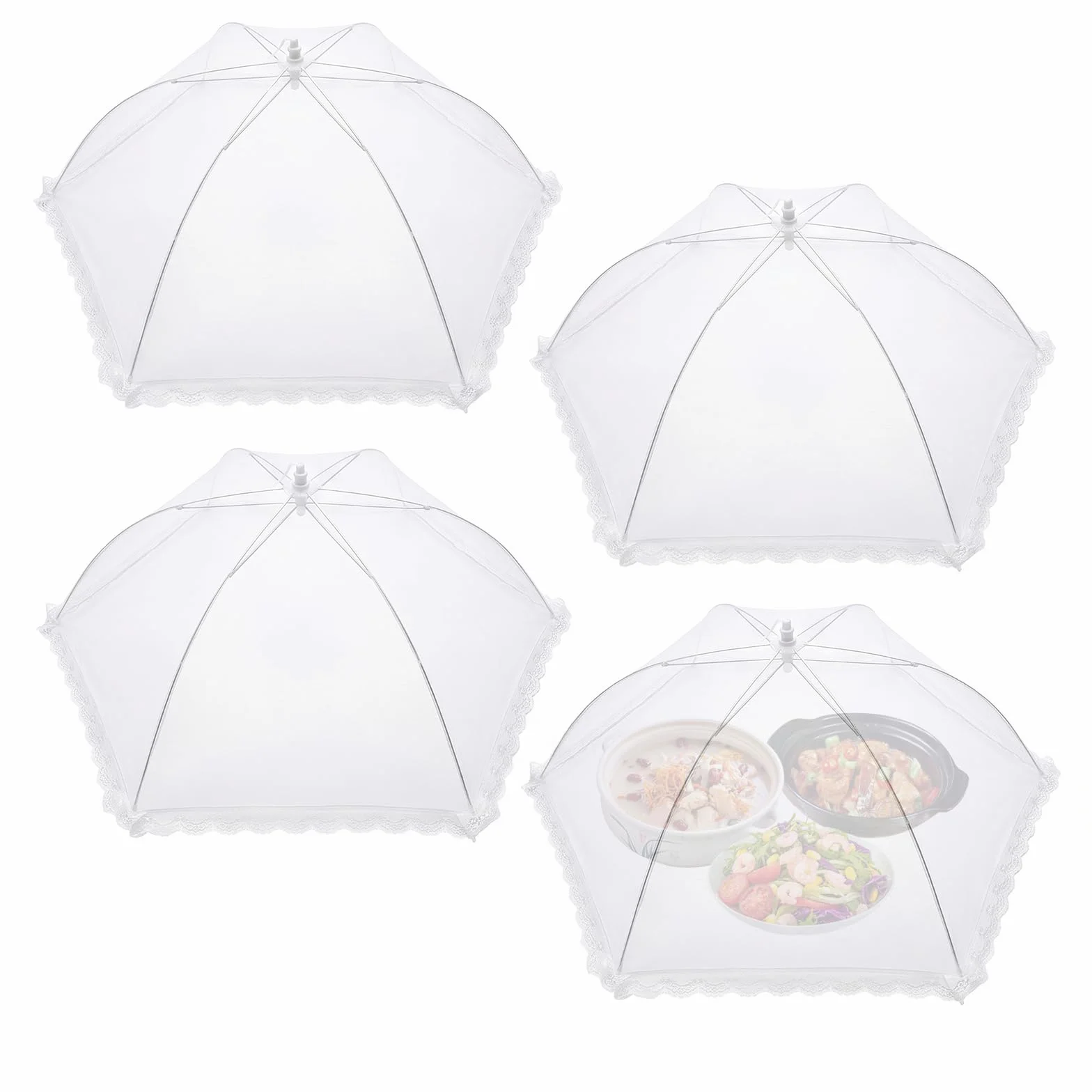 Coprivivande a Rete Pieghevole, 4 Pezzi Anti Insetti Coperture per Alimenti, Coprivivande a Rete Pop Up, Copertura Tende Ombrello Per Il Cibo per Cibo Frutta Picnic, Bianco, 60 cm