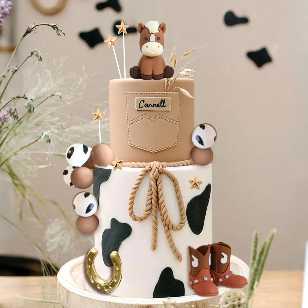 JeVenis cowboy rodeo decorazione torta cappello cowboy compleanno cowgirl stivali cavallo western palline equine tema cowboy topper torta