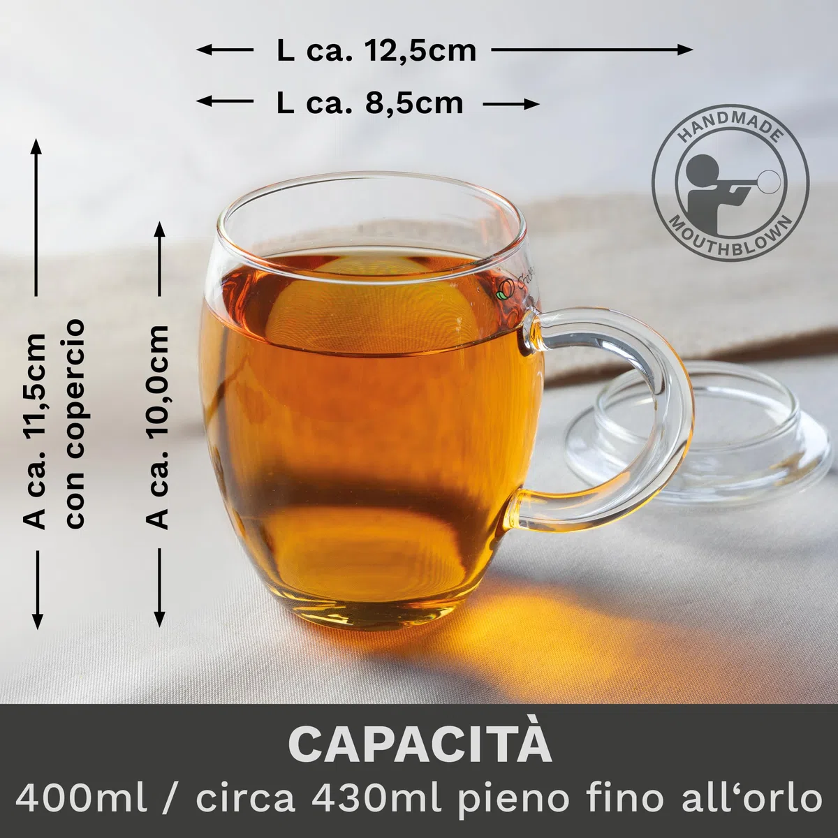 Creano Bicchiere da Tè Sfuso Tutto in Uno da 400 ml, Grande Tazza da Tè con Filtro in Vetro e Coperchio in Vetro, Teiera in Attraente Confezione Regalo Trasparente 1 Pezzo (Confezione da 1)