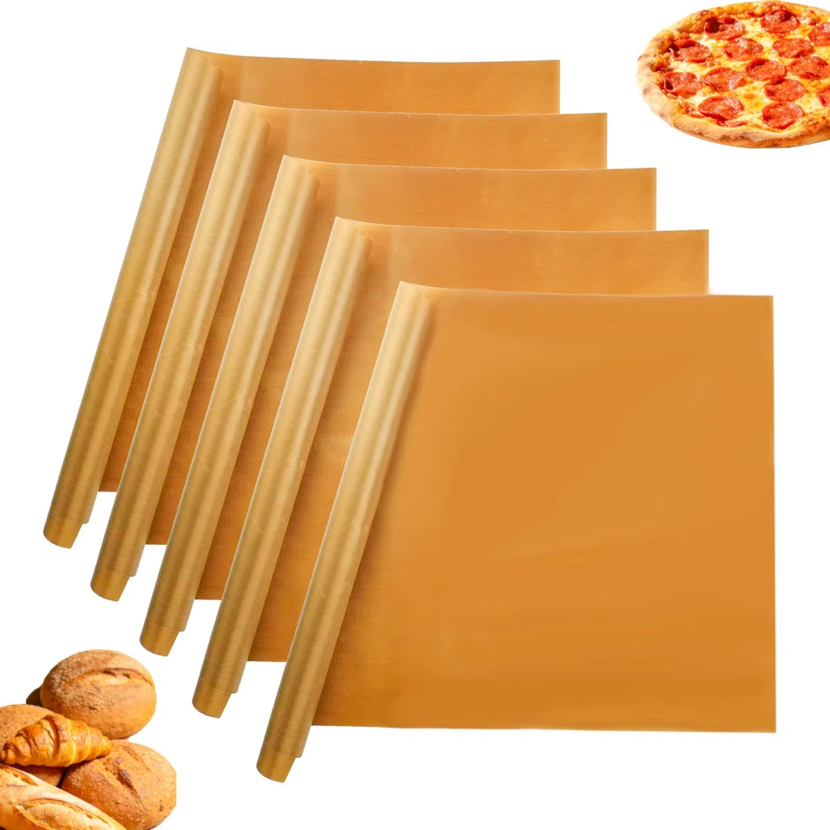 5 Pezzi 60 x 40 CM Pellicola Tappetino Carta Fogli Tappetini da Tappetino Forno Antiaderente Tagliabile Riutilizzabile Forni Permanenti in Teflon Antiaderente Spesso per Barbecue, Padelle, Vaporiere