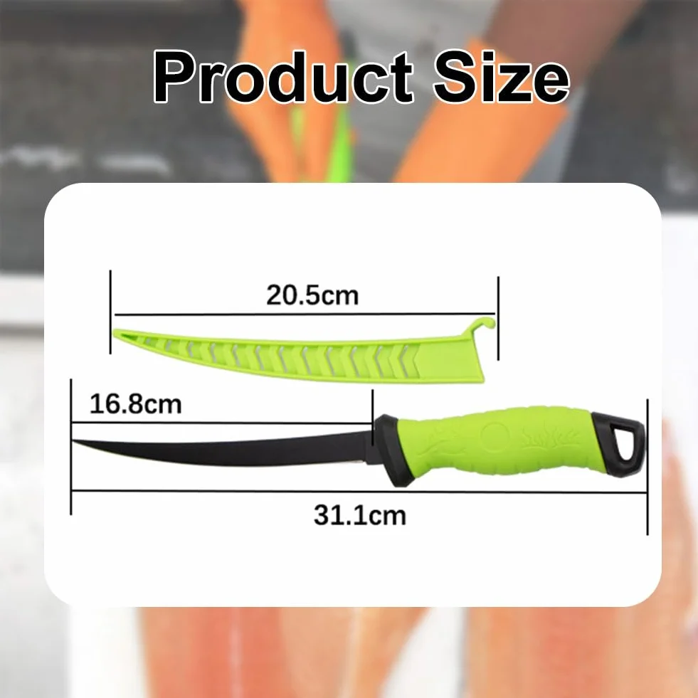Comioke Coltello per Sfilettare 7", Coltello per Filettare, Coltelli da Disosso con Fodero Ventilato e Affilatore, per Disossare Carne e Pesce (Verde)