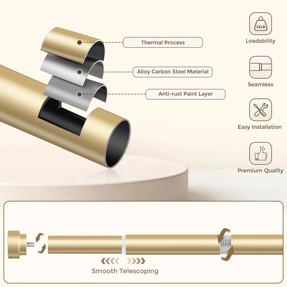 Bastone per tende extra lungo da 300 a 430 cm (3-4,3 m), asta per tende extra lunga regolabile da 2,5 cm, resistente, decorativa per tende da finestra, per camera da letto, aste lunghe per tende da