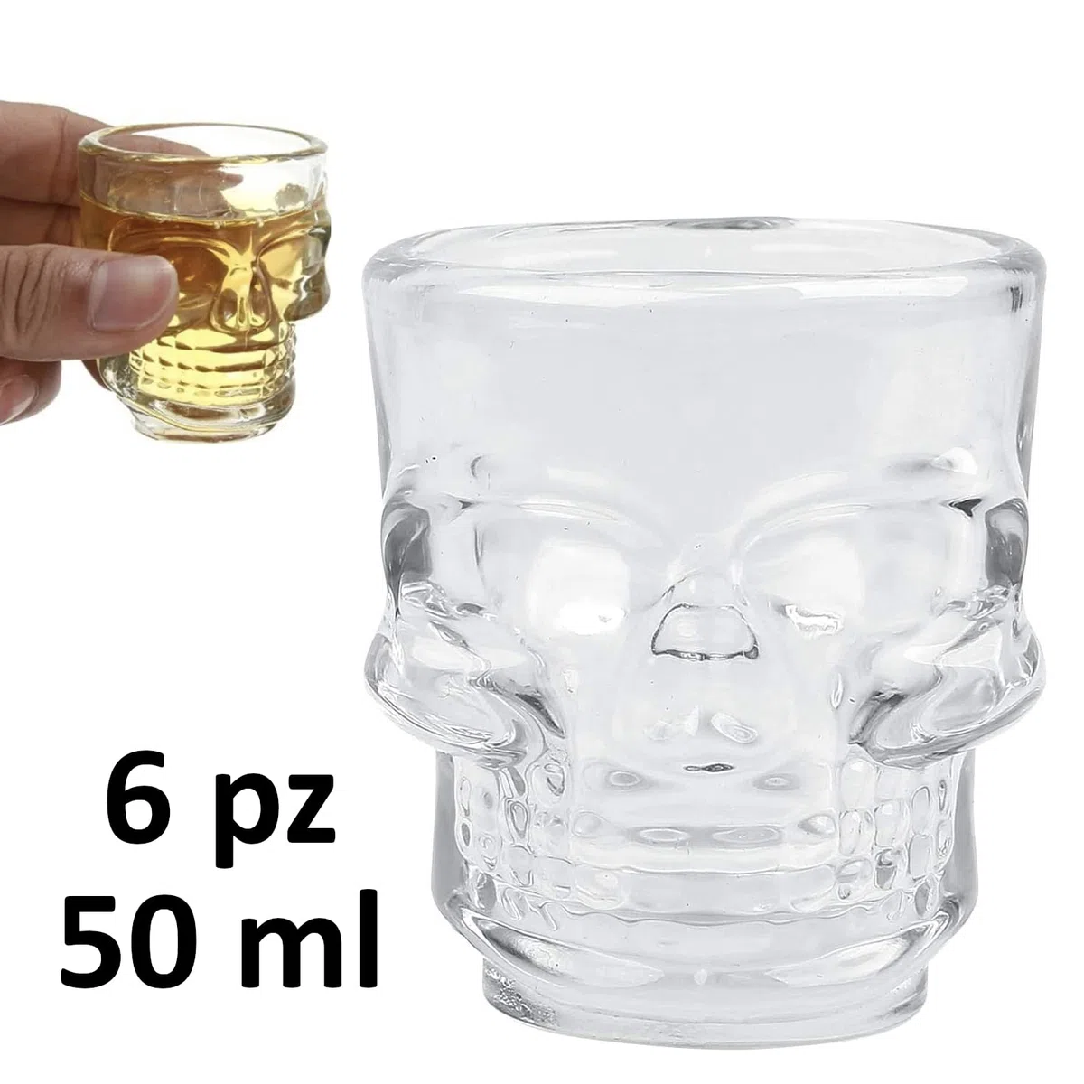 Oceano Bicchieri Teschio Vetro Birra Boccale Shot Chupito Tazza Whisky Vodka Amaro Vino Birra Rum Liquori idea regalo compleanno festa del papà halloween bar pub skull cranio (6PZ 50ML)